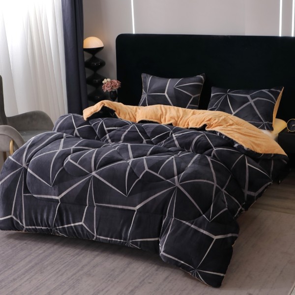  Pilota Cocolino cu blanita 200x230cm si 2 fete de perna 50x70cm, Gri, Negru, forme geometrice, linii [1]