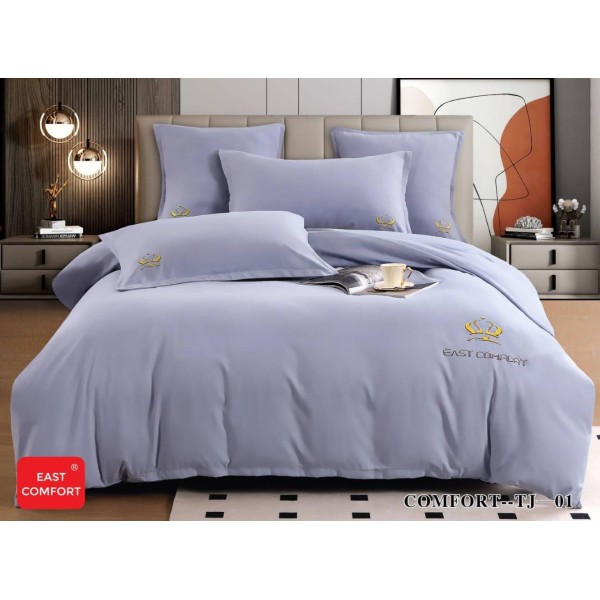Lenjerie Pat Dublu Premium HoReCa 6 Piese,  Finet cu Logo Brodat EAST COMFORT - Confort și Eleganță pentru Hoteluri și Pensiuni, Gri albastrui [1]