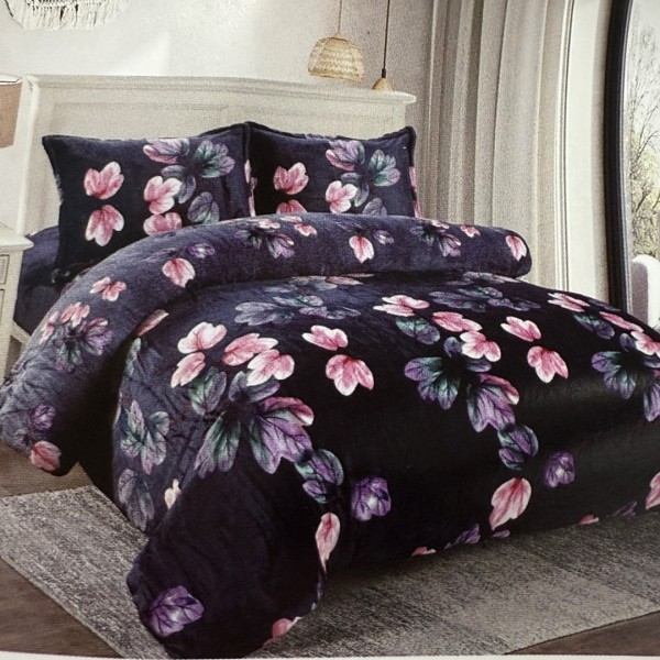 Lenjerie pat dublu, Super Pufoasa COCOLINO, 4 piese, Bleumarin, Multicolor, flori [1]