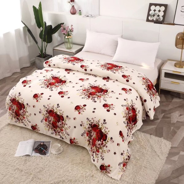 Patura pufoasa cocolino 200x230cm, 240g/mp, Rosu, flori [1]