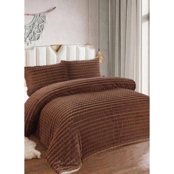 Lenjerie de Pat Dublu Premium Cocolino Teddy Bear, 4 Piese – Pluș Gofrat de Lux, Confort și Eleganță Suprema, Maro [1]