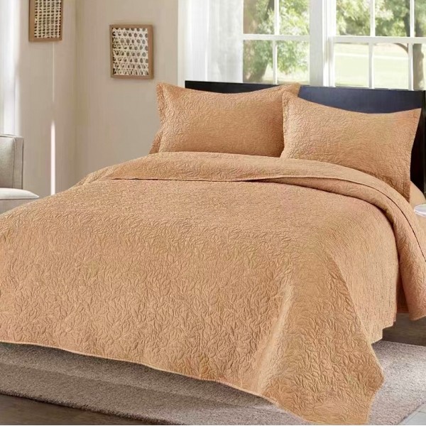 Cuvertura pat dublu din Bumbac Satinat Superior, 3 PIESE, Camel [1]
