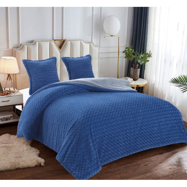 Pilota CoCoLiNo Roses cu blanita, matlasata, 200x230cm, cu fete de perna 60x60cm, Albastru [1]