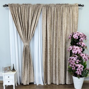 Draperie Catifea MYKONOS cu valuri rafinate aurii, 140cm latime x 260cm înălțime, cu TIV LAT, Bej - V3 Draperie Catifea MYKONOS cu valuri rafinate aurii, 140cm latime x 260cm înălțime, cu TIV LAT, Bej - V3