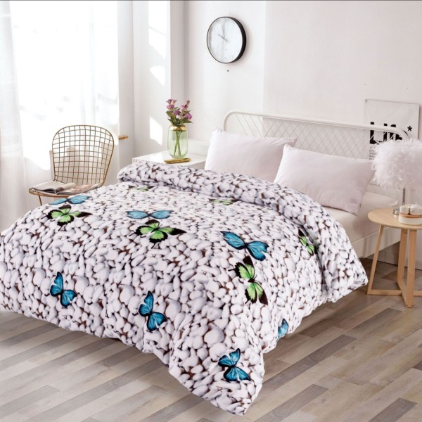 Patura pufoasa cocolino 200x230cm, 240g/mp, Gri, fluturi, pietre [1]