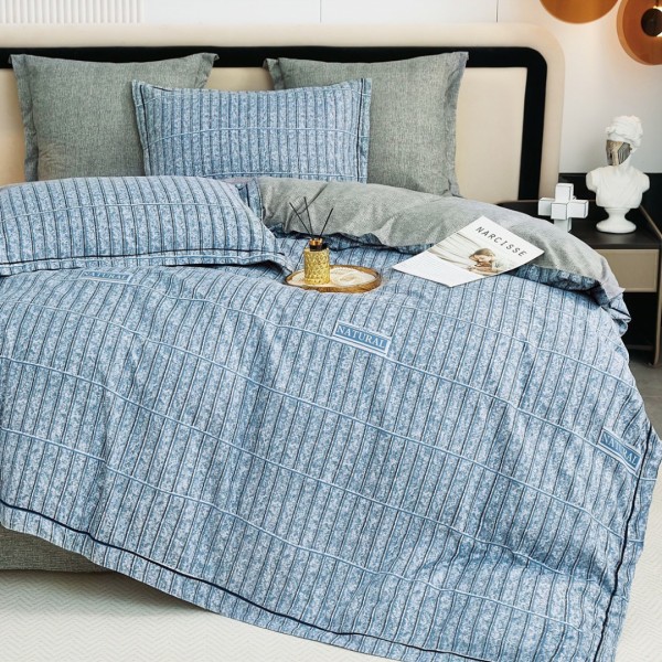 Lenjerie de Pat Dublu, Super Premium,  Finet Ranforsat, 6 Piese, Ambalat în Cutie de Lux, Bleu, uni [1]