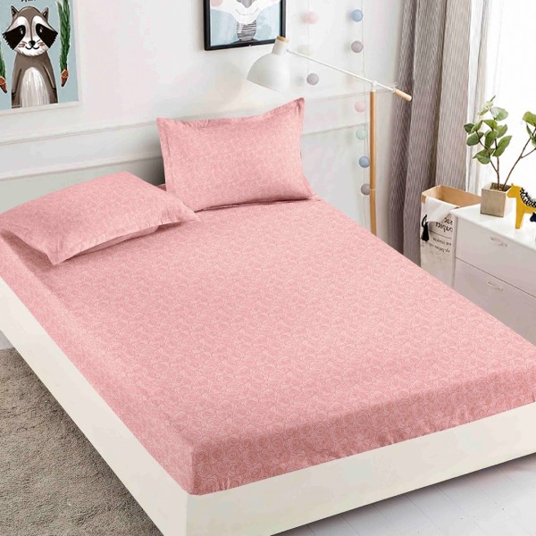Cearsaf cu elastic, Bumbac FINET, 160/180x200cm, 2 fete de perne 50x70cm, Jojo Home, Roz, trandafiri [1]