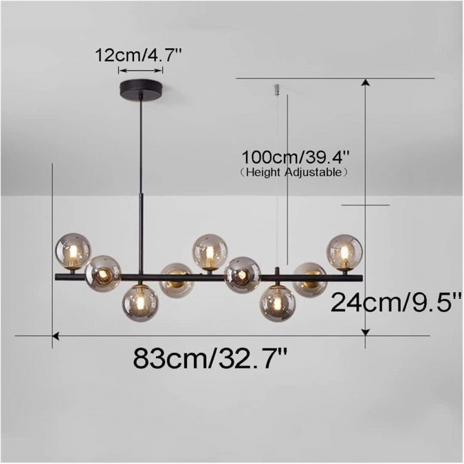 Lustra Tip Pendul RFAN, Model 8321/9, Cu 9 Abajururi, 9 X E27, Negru