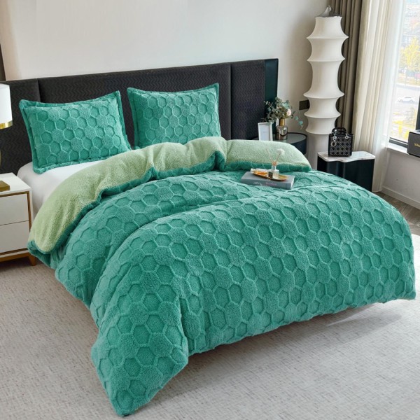 Pilota Cocolino gofrat 3D fagure, cu blanita, 200x230cm si 2 fete de perna 50x70cm, Menta [1]