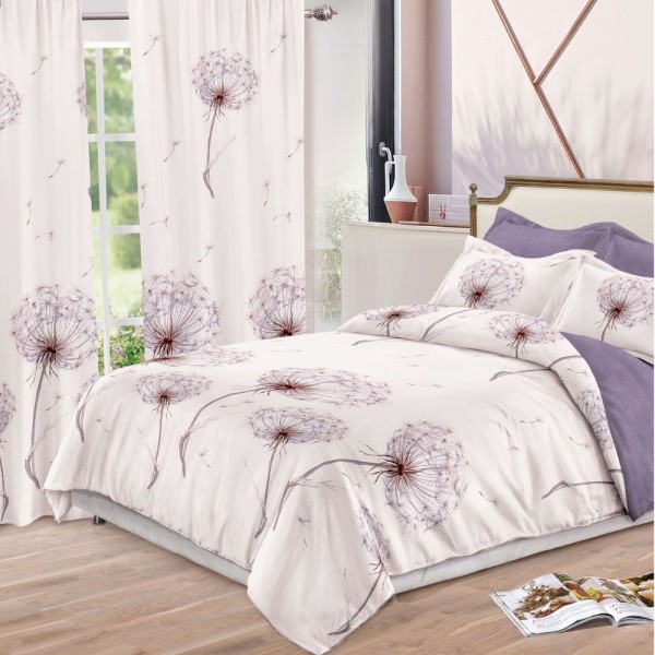Set Lenjerie pat dublu (140x200cm, 160x200cm, 180x200cm) + 2 draperii, finet, 8 piese, Bej, papadii [1]