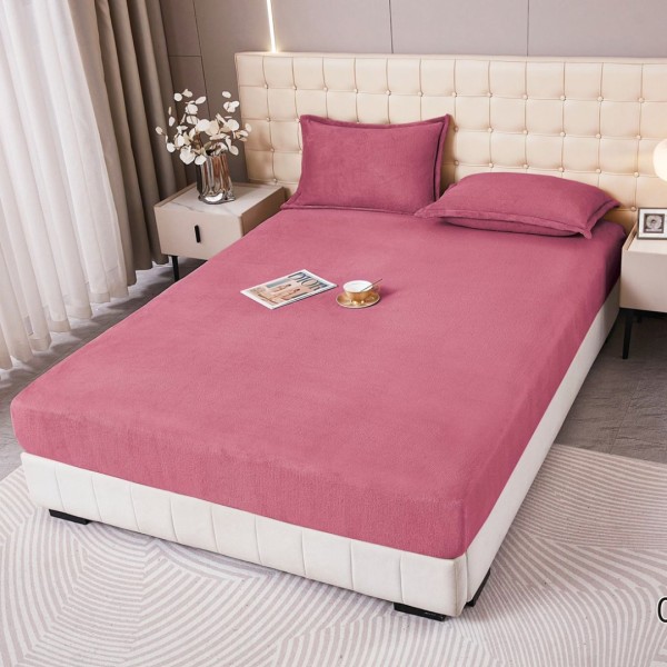 Husa cu elastic 160x200cm, pufoasa cocolino si 2 fete de perna, Roz ars [1]