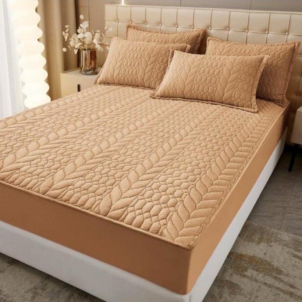 Husã matlasatã tip topper din catifea, 160x200cm + 2 fete de perna 50x70cm, cappuccino [1]
