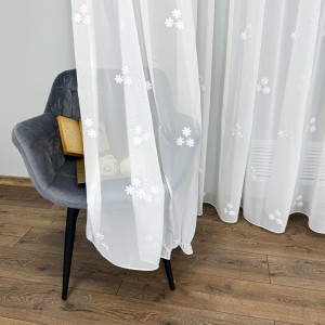 Perdea Anabelle din Voal Brodat - 600cm x 245cm, Rejansa pt. bara , model cu flori, Ivoire