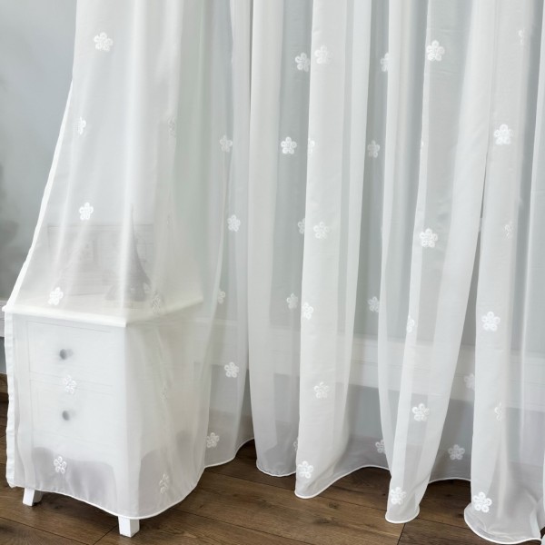 Perdea Floris din Voal Brodat - 300cm x 260cm ,Rejansa pt. sina, model cu flori, Ivoire [1]