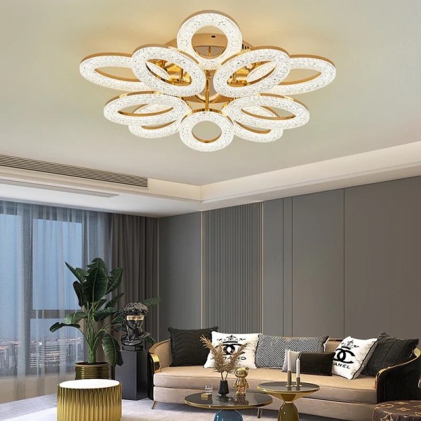 Lustra LED RFAN, Model J303-5+5, Cu Telecomanda, 3 Tipuri De Lumina, Intensitate Reglabila, 200W, Auriu [1]
