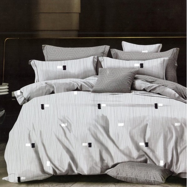 Lenjerie pat dublu,  FINET, 6 piese, cu ELASTIC, Gri, abstract [1]