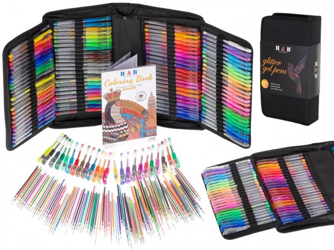 Stilouri cu gel colorate în cutie incluse pixuri cu sclipici pixuri fluorescente pixuri metalice 120 de bucati + 120 de rezerve