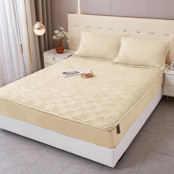 Husă Matlasată Tip Topper din Catifea 160x200cm, cu 2 Fețe de Pernă 50x70cm -  Somn Odihnitor și Susținere pentru Spate, Crem [1]