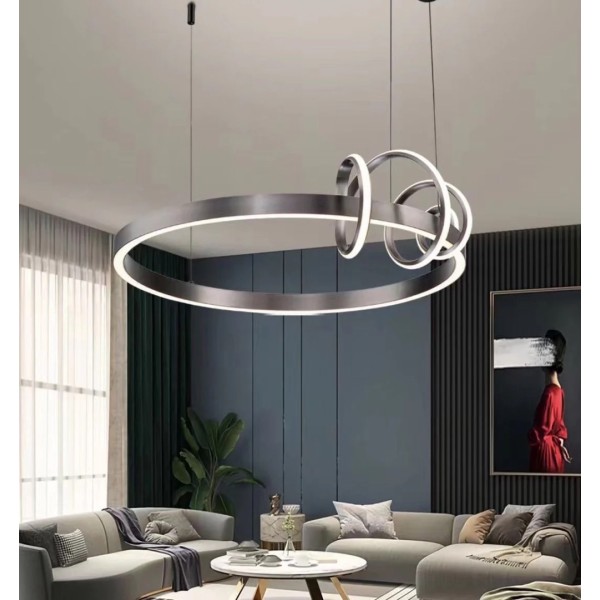 Lustra LED Tip Pendul RFAN, Model R9147/600, Cu Telecomanda, 3 Tipuri De Lumina, Inaltime Reglabila, 70W, Gri [1]