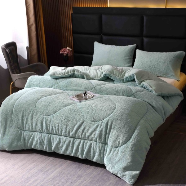 Pilota Cocolino din blanita artificiala de iepure 200x230cm si 2 fete de perna 50x70cm, Aqua [1]