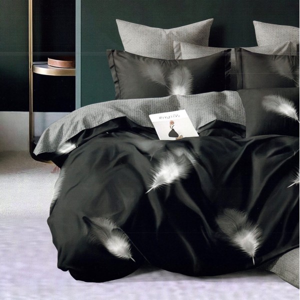 Lenjerie pat dublu,  FINET, 6 piese, Negru, pene [1]