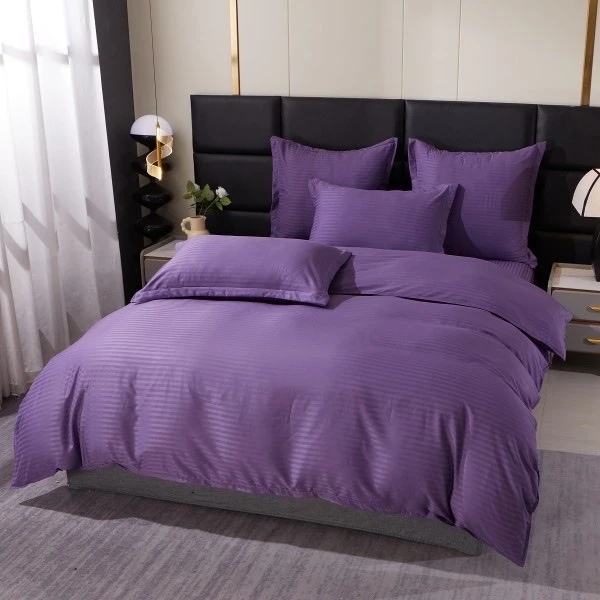 Lenjerie HoReCa DeLuxe, pat dublu, tip Damasc Finet Satinat Dungat, 4 piese, Mov [1]