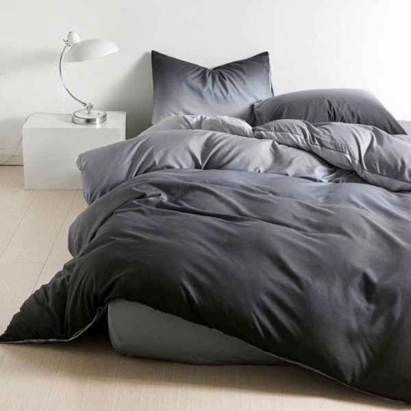 Lenjerie pat dublu cu Elastic (160x200cm si 180x200cm), bumbac satinat, Negru [1]