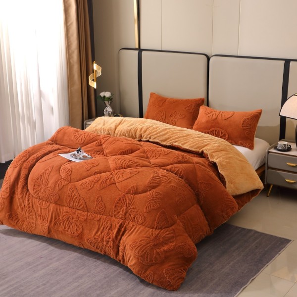 Pilota Cocolino gofrat 3D fluturi, cu blanita, 200x230cm si 2 fete de perna 50x70cm, Camel [1]