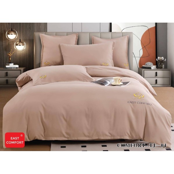Lenjerie Pat Dublu Premium HoReCa 6 Piese,  Finet cu Logo Brodat EAST COMFORT - Confort și Eleganță pentru Hoteluri și Pensiuni, Cappuccino [1]