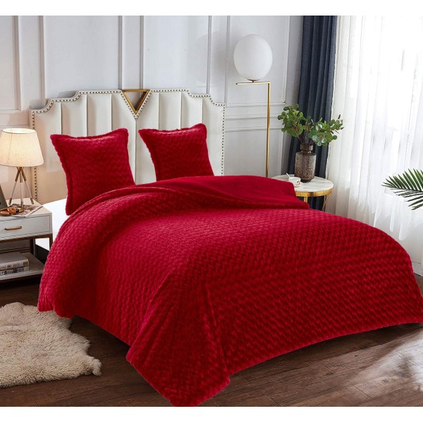 Pilota CoCoLiNo Roses cu blanita, matlasata, 200x230cm, cu fete de perna 60x60cm, Rosu [1]
