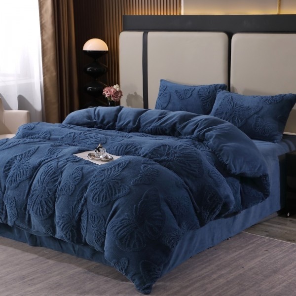 Lenjerie de Pat Dublu, Cocolino Ultra Pufoasă, 4 piese, cu Fluturi 3D – Somn Regal în Confort Absolut, Bleumarin deschis, fluturi [1]