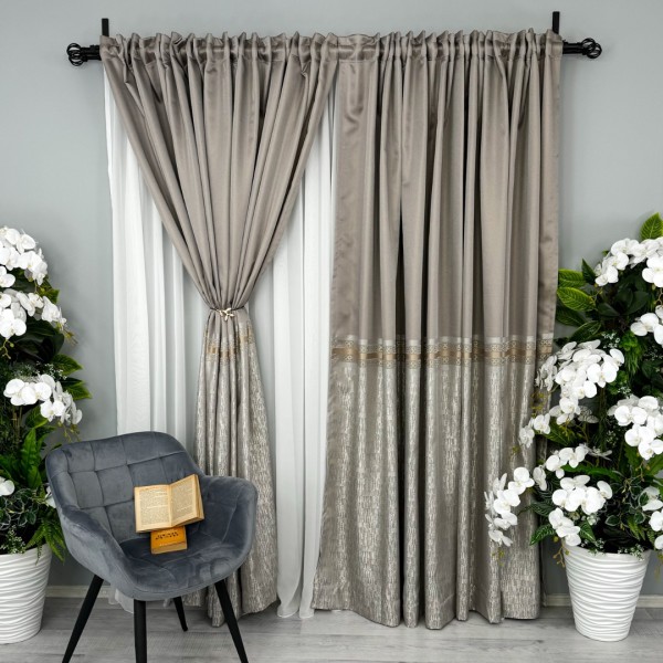 Set 2 bucati Draperie Simplicity, tip panou, Grej cu Gri, 3m latime x 232cm inaltime, cu rejansa pentru bara [1]
