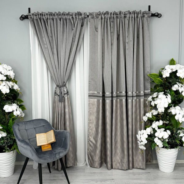 Set 2 bucati Draperie Lines, tip panou 3 metri latime , Gri Silver- 3m latime x 232 m inaltime , rejansa pt. bara  [1]
