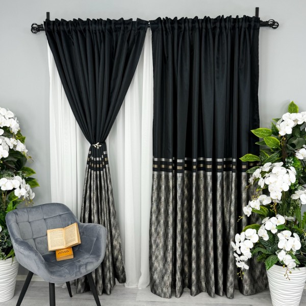 Set 2 Draperii Lines, tip panou 300cm x 232cm, Rejansa pt bara, Negru [1]