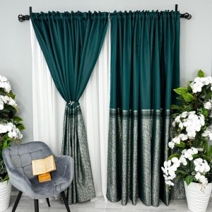 Set 2 Draperii Simplicity, Satinata, Texturata, Verde cu Auriu, 140cm latime x 260cm inaltime, cu tiv lat pt bara Set 2 Draperii Simplicity, Satinata, Texturata, Verde cu Auriu, 140cm latime x 260cm inaltime, cu tiv lat pt bara