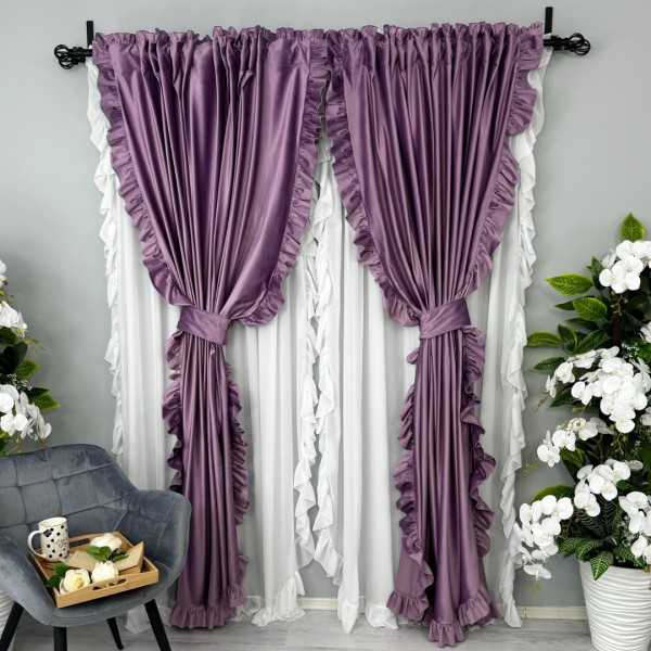 Draperie din catifea, cu volanase, Lila, 200cm latime x 2.4m inaltime, cu rejansa pentru sina [1]
