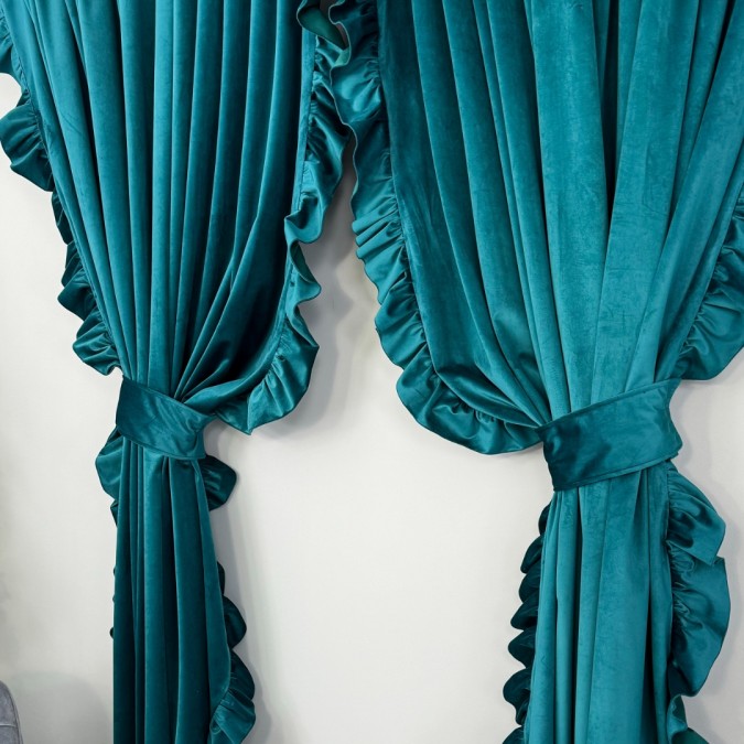 Draperie din catifea, cu volanase - LA COMANDA pe dimensiunile tale, turquoise