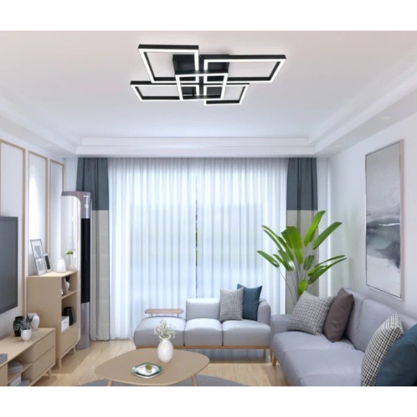 Lustra LED RFAN, Model FX60279-3+2, Cu Telecomanda, 3 Tipuri De Lumina, Intensitate Reglabila, 100W, Negru [1]