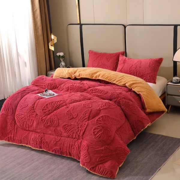 Pilota Cocolino gofrat 3D fluturi, cu blanita, 200x230cm si 2 fete de perna 50x70cm, Purpuriu [1]
