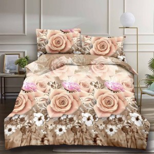 Lenjerie pat dublu (140x200cm, 160x200cm, 180x200cm), cearsaf clasic, imprimeu 3D, Bej, flori Lenjerie pat dublu (140x200cm, 160x200cm, 180x200cm), cearsaf clasic, imprimeu 3D, Bej, flori