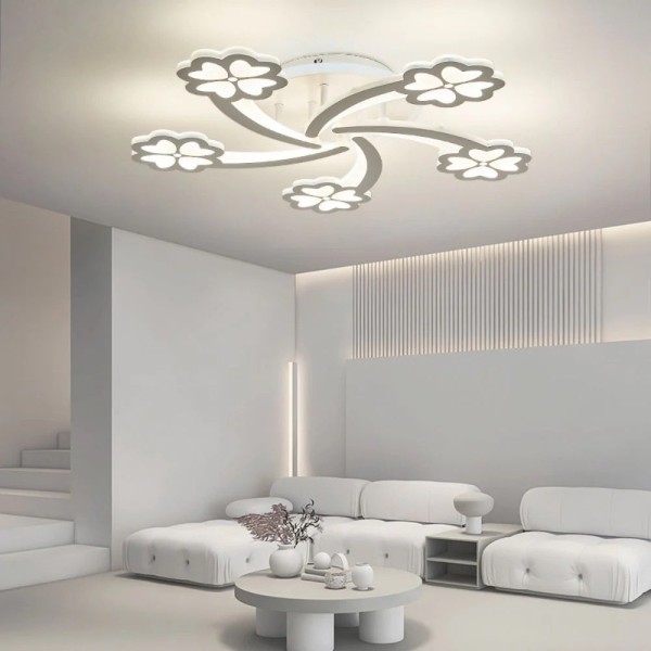 Lustra LED RFAN, Model M400-5RGB, Cu Telecomanda, 3 Tipuri De Lumina Plus Lumina RGB, Intensitate Reglabila, 92+12W, Alb [1]