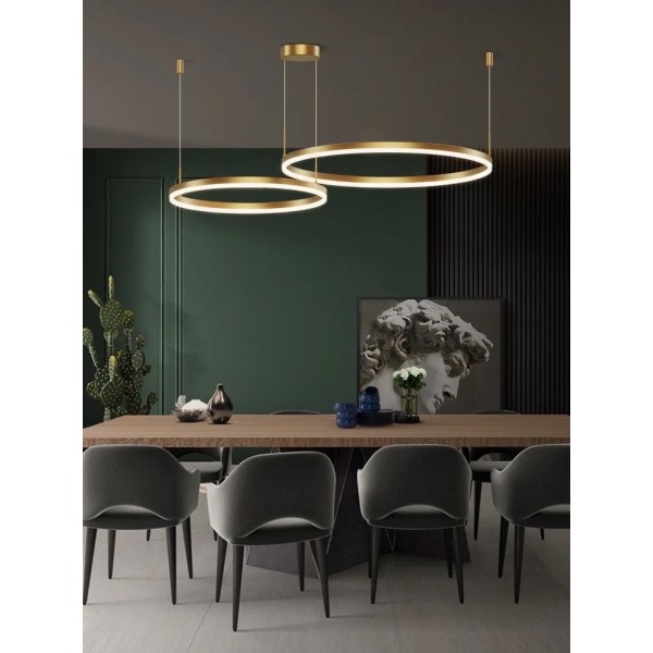 Lustra LED Tip Pendul RFAN, Model F203002/2, Cu Telecomanda, 3 Tipuri De Lumina, Inaltime Reglabila, 120W, Auriu [1]