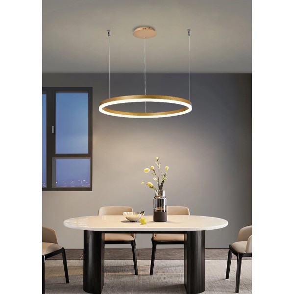 Lustra LED Tip Pendul RFAN, Model F203002/1, Cu Telecomanda, 3 Tipuri De Lumina, Inaltime Reglabila, 74W, Auriu [1]