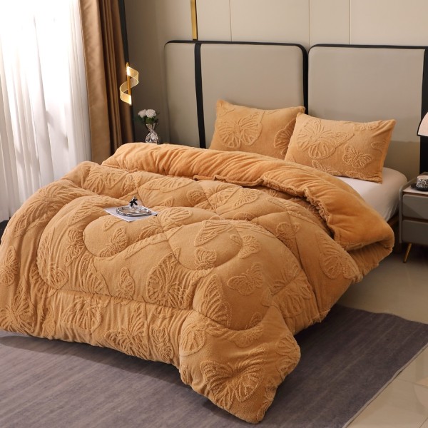 Pilota Cocolino gofrat 3D fluturi, cu blanita, 200x230cm si 2 fete de perna 50x70cm, BEJ [1]