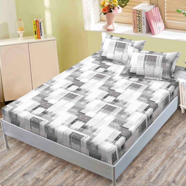 Cearsaf cu elastic, FINET, 160x200cm, 2 fete de perne 50x70cm, Gri, Forme Geometrice – confort si eleganta pentru patul tau [1]