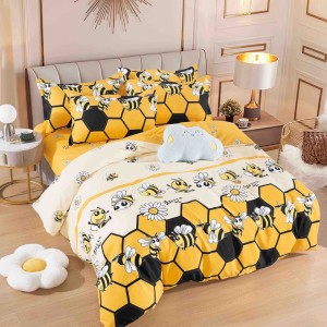 Lenjerie pat dublu,  FINET, 6 piese, cu ELASTIC, Jojo Home, Galben, albinute, flori Lenjerie pat dublu,  FINET, 6 piese, cu ELASTIC, Jojo Home, Galben, albinute, flori