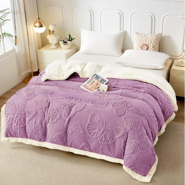 Patura CoCoLiNo cu blanita si fermoar, 200x230cm, fluturi, Lila [1]
