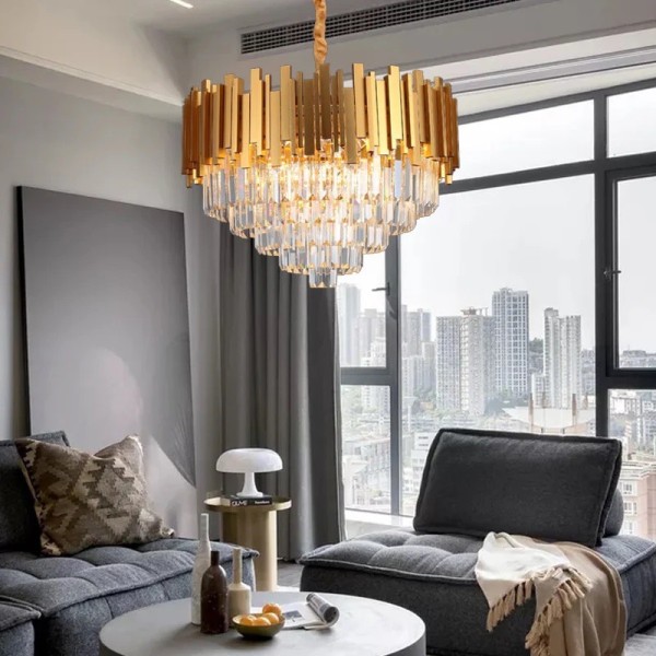 Candelabru RFAN, Model WL339/500, Textura Cristal, Metal, 8 X E27, Auriu [1]
