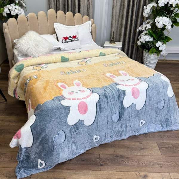 Patura CoCoLiNo Puffy, 200x220cm, Gri, Galben, ursuleti [1]