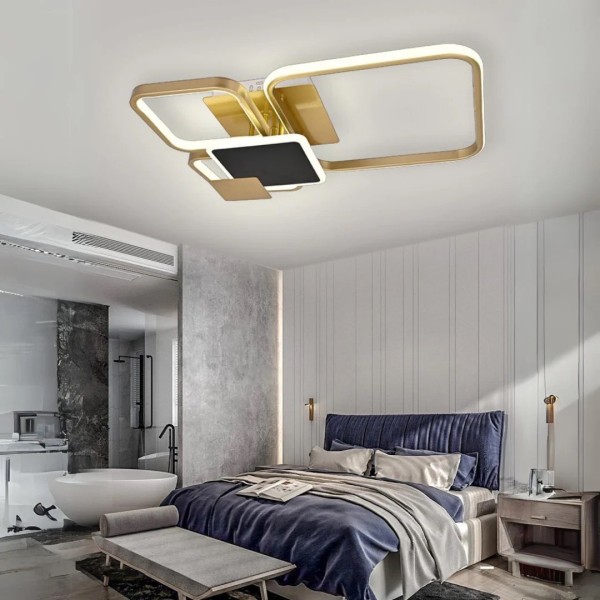 Lustra LED RFAN, Model R9042, Cu Telecomanda, 3 Tipuri De Lumina, Intensitate Reglabila, 128W, Auriu [1]